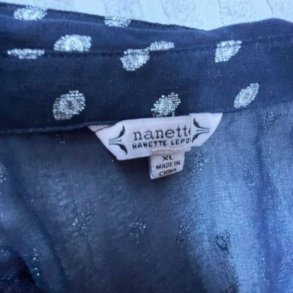 Nanette By Nanette Lepore Womens XL Metallic Polka Dot 3/4 Sleeve Blouse Navy - Picture 3 of 9